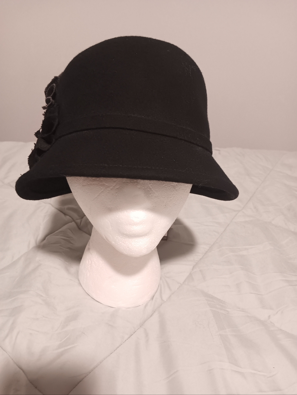 Scala Pronto Black Floral Cloche Bucket Hat with Black, Red and Grey Flowers. - Picture 2 of 6